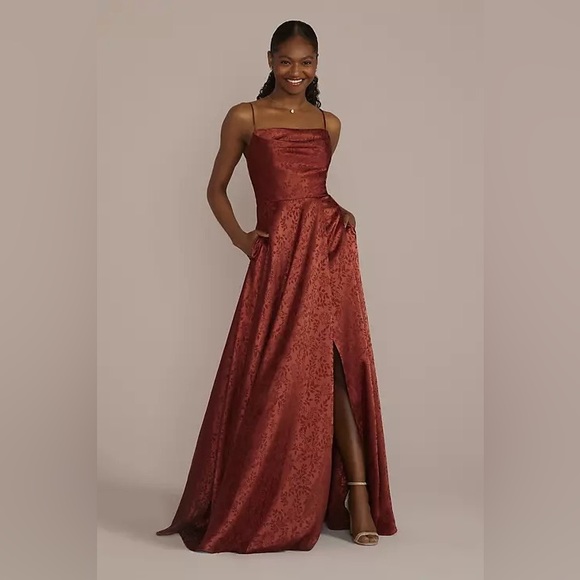 CELEBRATE DB STUDIO jacquard cowl neck bridesmaid dress F20573 Cinnamon small - Picture 5 of 9